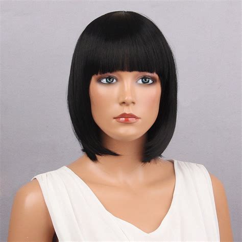 black bob wig bangs|straight black wig with bangs.